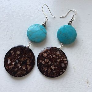 Long Turquoise and Tortoise Shell Dangle Earrings